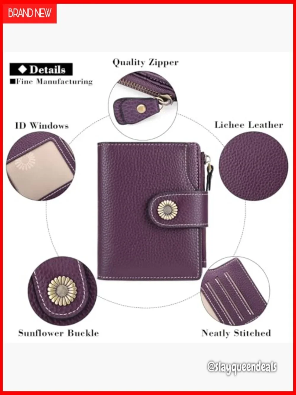 Leather Bifold RFID Blocking Compact Women's Wallet with 16 Card Slots